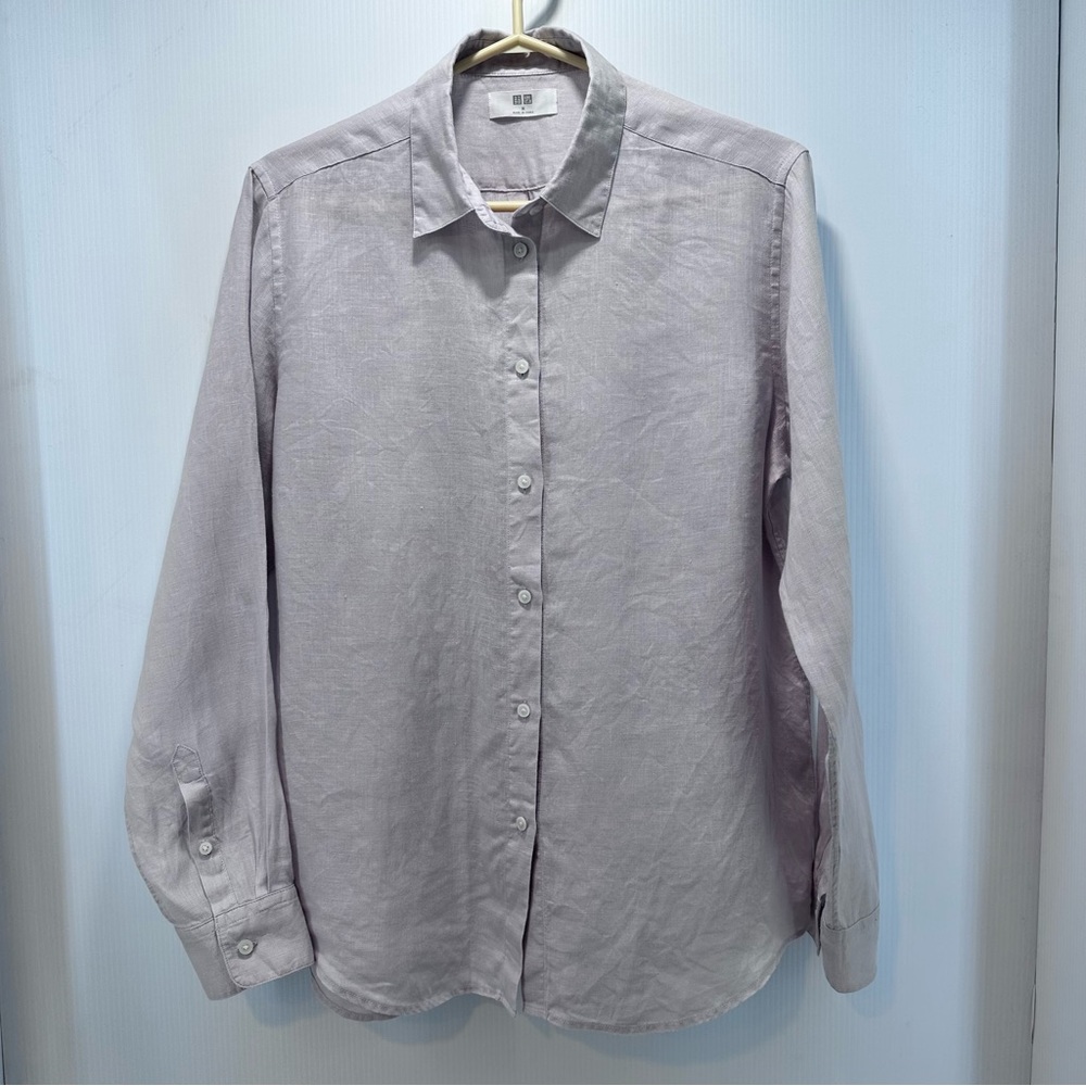 Uniqlo Button Down Linen Shirt‎ Women’s Medium light lilac long sleeve